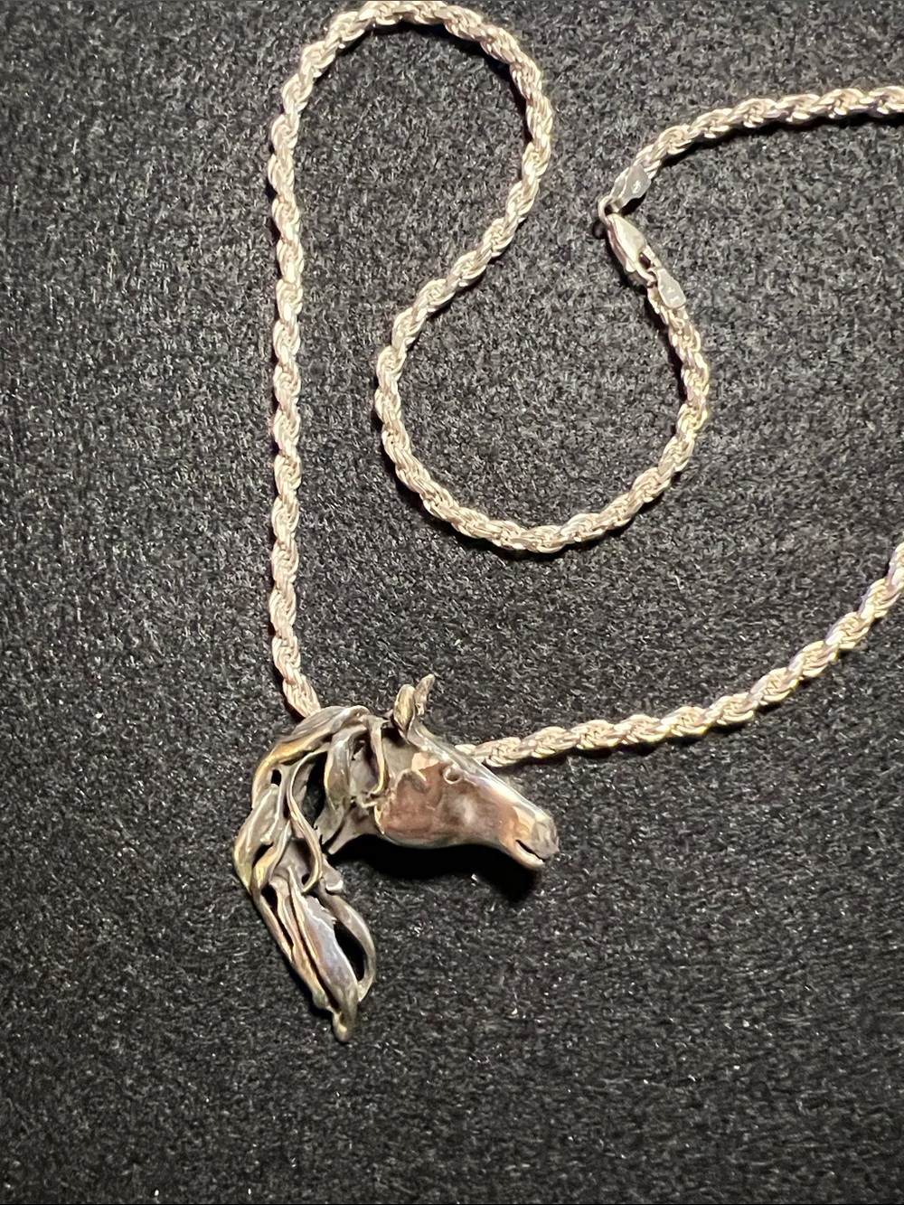 925 Silver Horse Head Pendant and 18” Necklace - Twisted Rope Chain